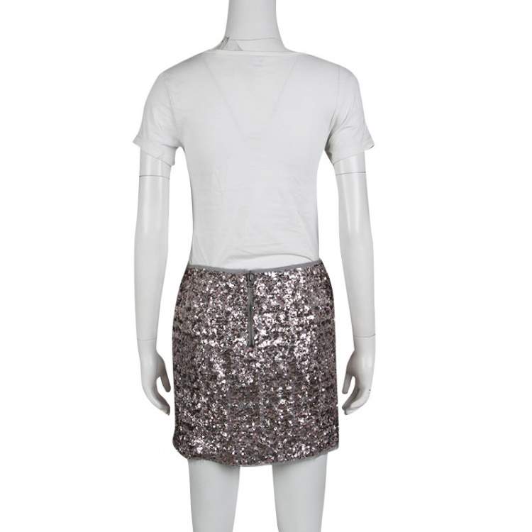 Pre Owned Zadig and Voltaire Grey and Pink Sequined Jasmi Pai Deluxe Jupe Mini Skirt S