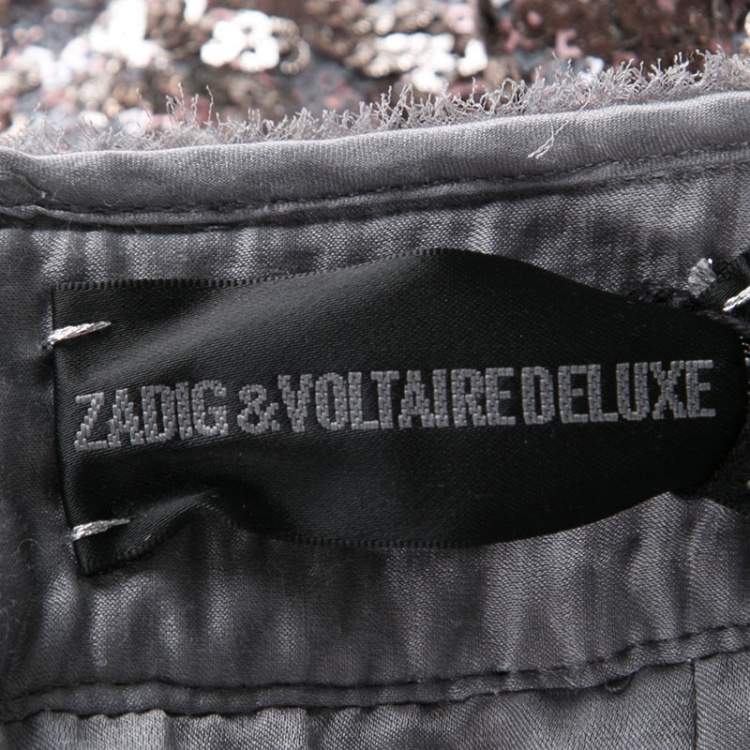 Pre Owned Zadig and Voltaire Grey and Pink Sequined Jasmi Pai Deluxe Jupe Mini Skirt S