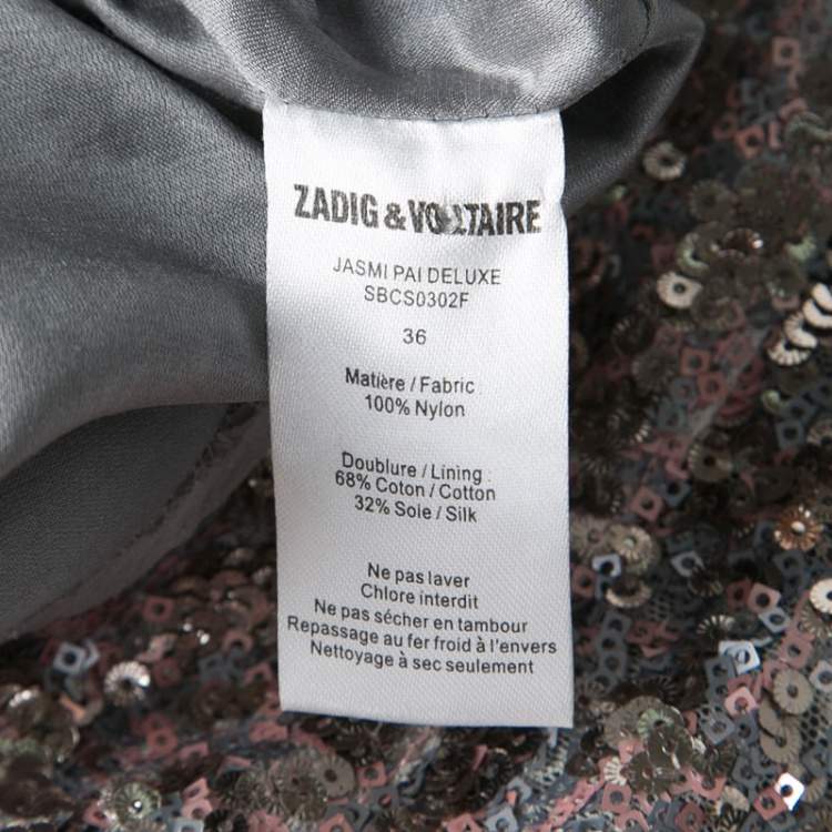 Pre Owned Zadig and Voltaire Grey and Pink Sequined Jasmi Pai Deluxe Jupe Mini Skirt S