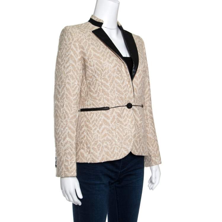 Pre Owned Zadig and Voltaire Beige Lurex Detail Leather Trim Detail Victana Deluxe Blazer S