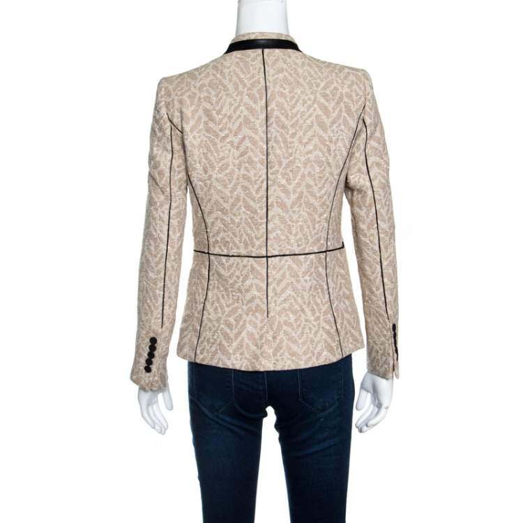 Pre Owned Zadig and Voltaire Beige Lurex Detail Leather Trim Detail Victana Deluxe Blazer S