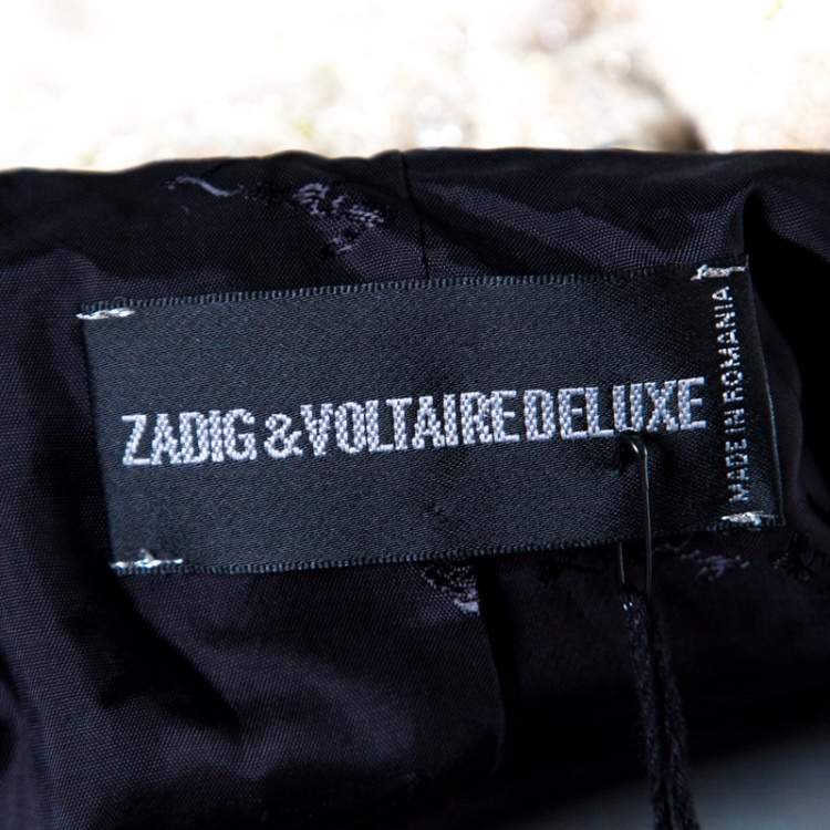 Pre Owned Zadig and Voltaire Beige Lurex Detail Leather Trim Detail Victana Deluxe Blazer S
