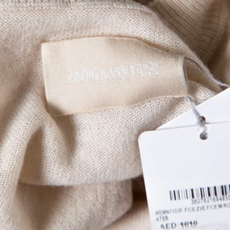 Pre Owned Zadig and Voltaire Beige Wool Sequined Elbow Trim Rony Patch Sweater M