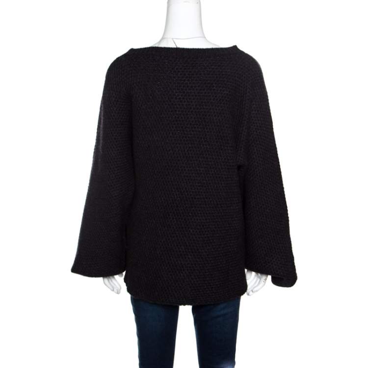 Pre Owned Zadig and Voltaire Deluxe Anthracite Kimono Sleeve Flint Cashmere Sweater L
