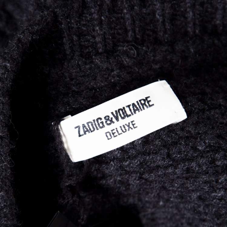 Pre Owned Zadig and Voltaire Deluxe Anthracite Kimono Sleeve Flint Cashmere Sweater L