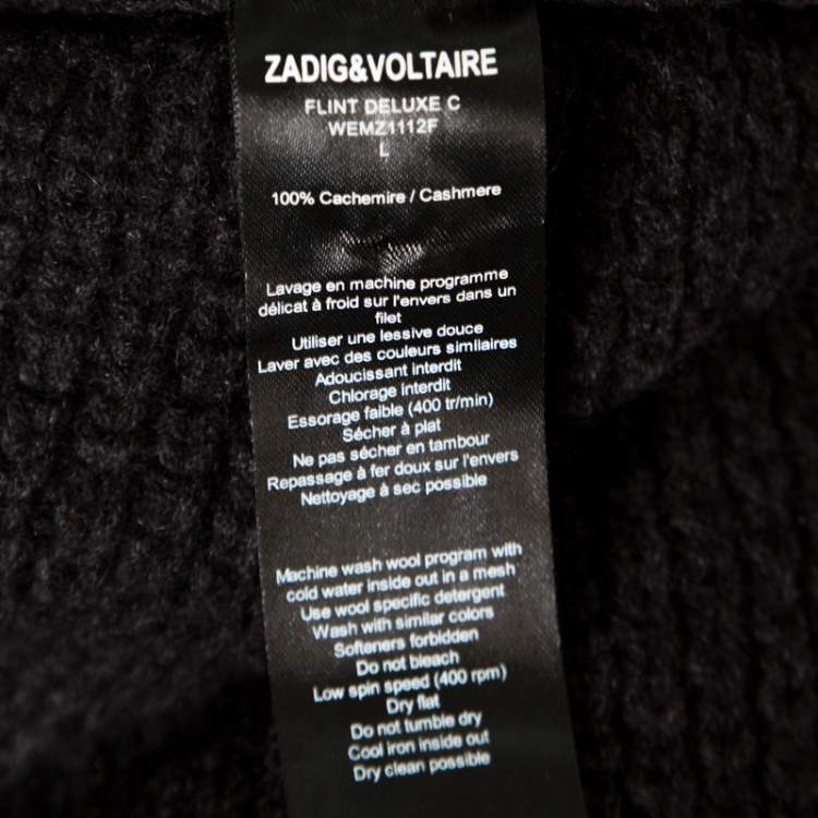 Pre Owned Zadig and Voltaire Deluxe Anthracite Kimono Sleeve Flint Cashmere Sweater L