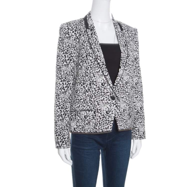 Pre Owned Zadig and Voltaire Deluxe Monochrome Jacquard Vegam Leo Blazer S