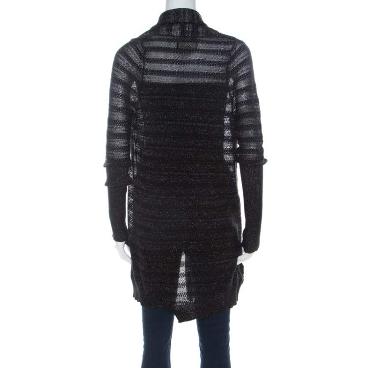 Pre Owned Zadig and Voltaire Black & Silver Lurex Knit Dana Pointelle CRL Cardigan XS
