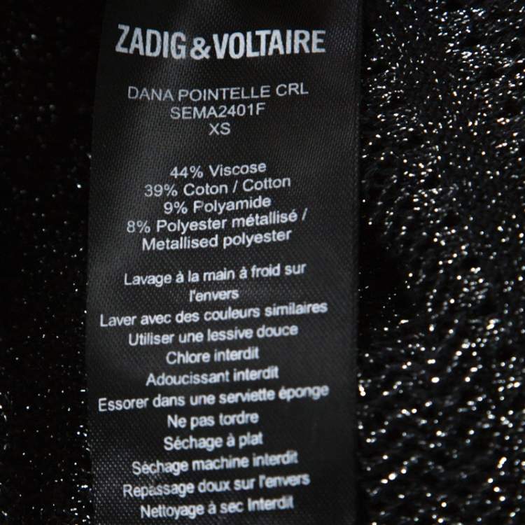 Pre Owned Zadig and Voltaire Black & Silver Lurex Knit Dana Pointelle CRL Cardigan XS