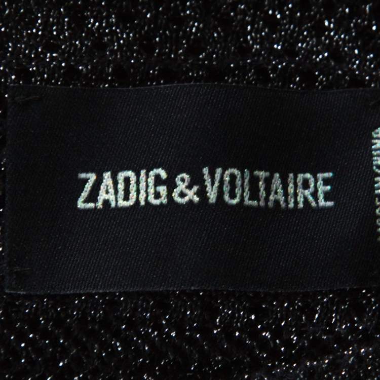 Pre Owned Zadig and Voltaire Black & Silver Lurex Knit Dana Pointelle CRL Cardigan XS