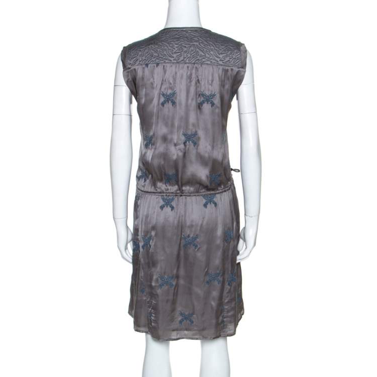 Pre Owned Zadig and Voltaire Grey Embroidery Detail Satin Rafi Brod Dresses S