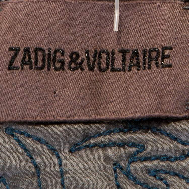 Pre Owned Zadig and Voltaire Grey Embroidery Detail Satin Rafi Brod Dresses S