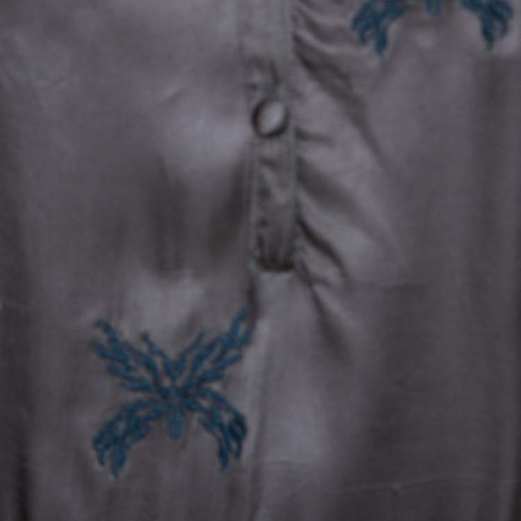 Pre Owned Zadig and Voltaire Grey Embroidery Detail Satin Rafi Brod Dresses S