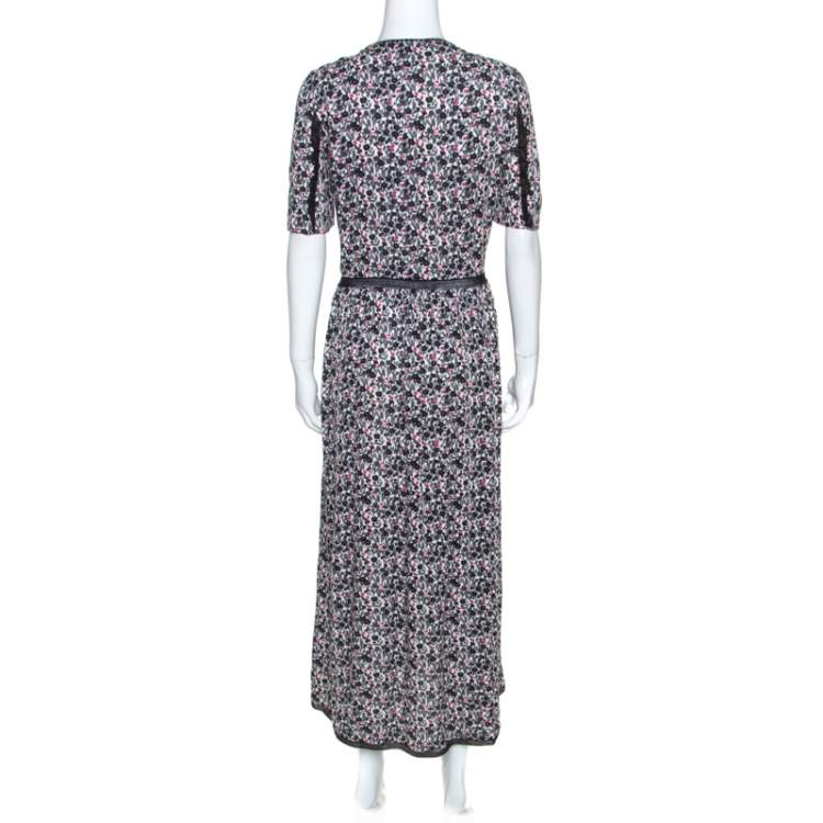 Pre Owned Zadig and Voltaire Black Rivale Print Lace Trim Midi Dress M