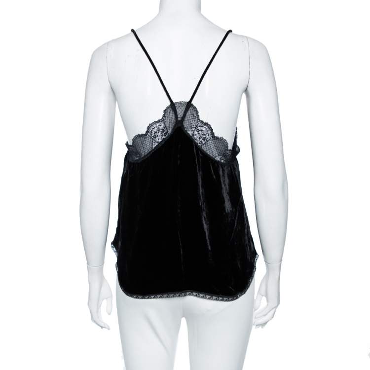 Pre Owned Zadig & Voltaire Black Velvet Lace Detail Christy Deluxe Camisole Top S