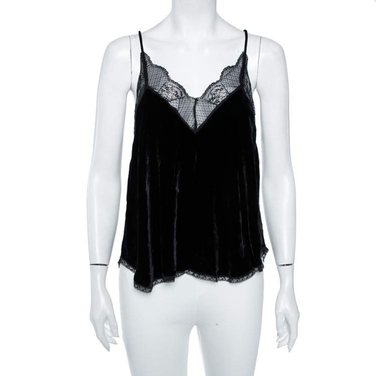 Zadig & Voltaire Black Velvet Lace Detail Christy Deluxe Camisole Top S  Zadig and Voltaire | The Luxury Closet