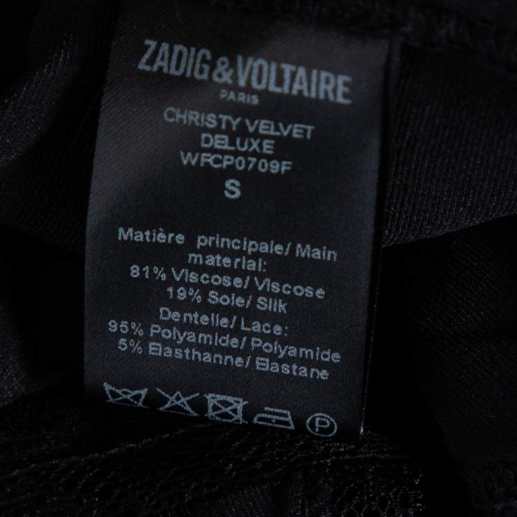 Pre Owned Zadig & Voltaire Black Velvet Lace Detail Christy Deluxe Camisole Top S