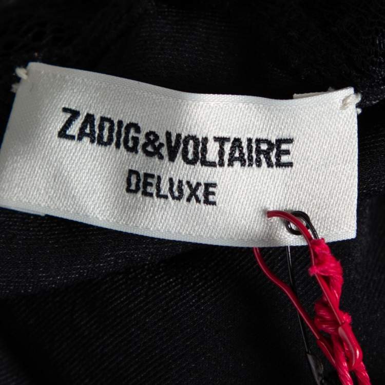Pre Owned Zadig & Voltaire Black Velvet Lace Detail Christy Deluxe Camisole Top S