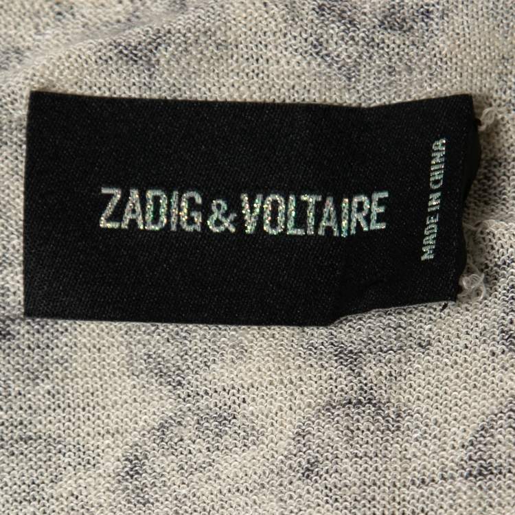 Pre Owned Zadig & Voltaire Cream Skull Print Linen Knit Joss Tank Top L