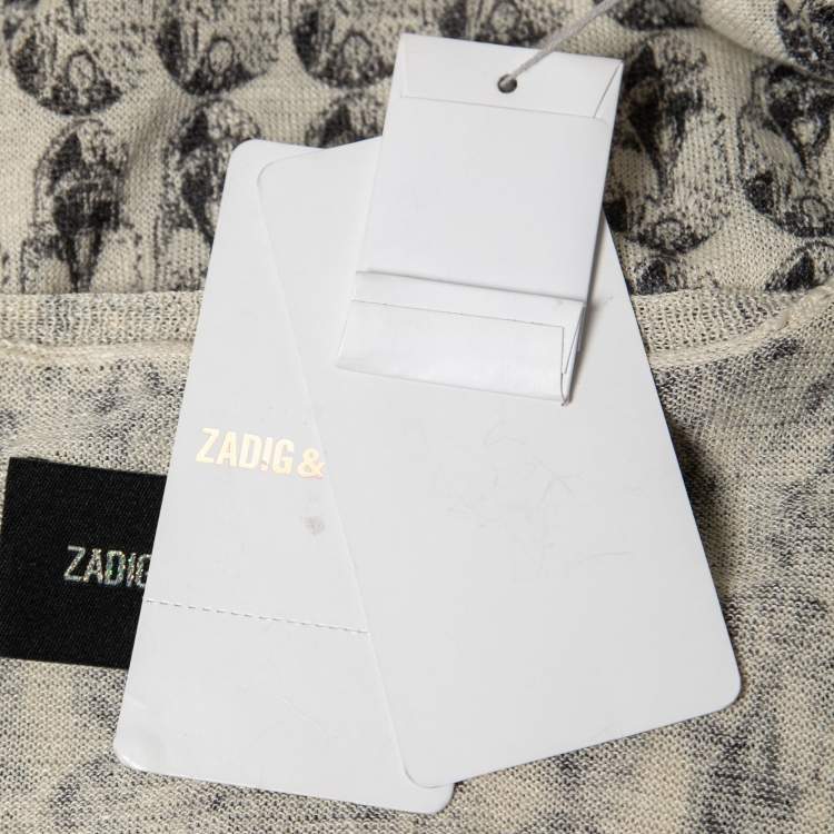 Pre Owned Zadig & Voltaire Cream Skull Print Linen Knit Joss Tank Top L