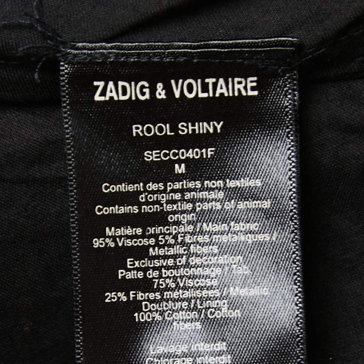 Pre Owned Zadig and Voltaire Black/Gold Crepe Rool Shiny Ruffled Dress XS
