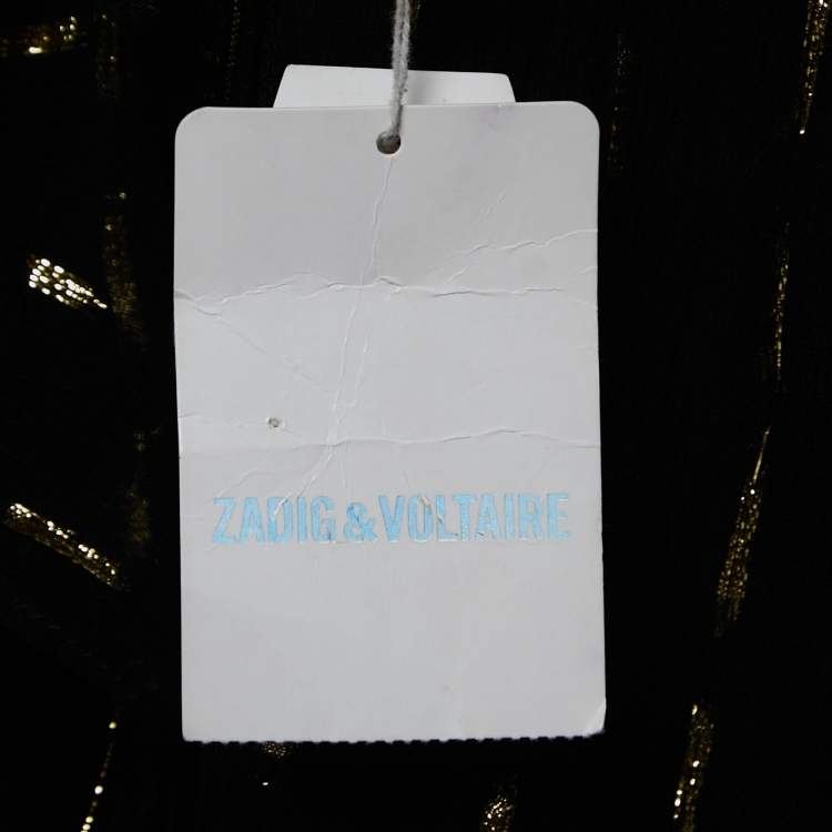 Pre Owned Zadig and Voltaire Black/Gold Crepe Rool Shiny Ruffled Dress XS
