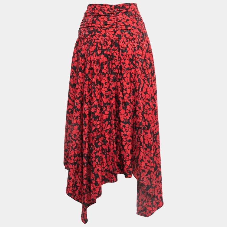 Pre Owned Zadig & Voltaire Defile Red Printed Jacquard Silk Midi Skirt M
