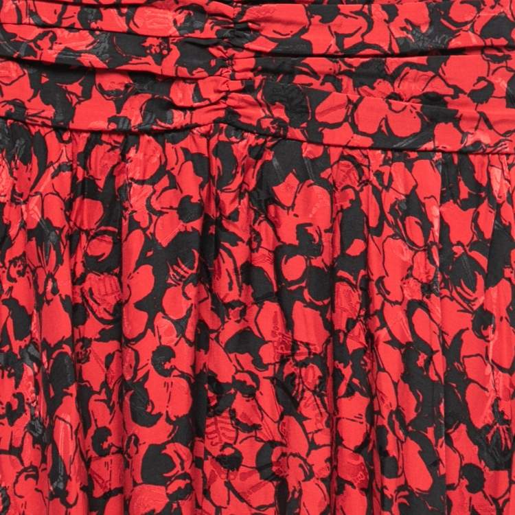 Pre Owned Zadig & Voltaire Defile Red Printed Jacquard Silk Midi Skirt M