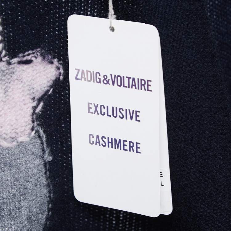 Pre Owned Zadig & Voltaire Encre Cashmere Knit Sixtine C Skull Hooded Sweater L