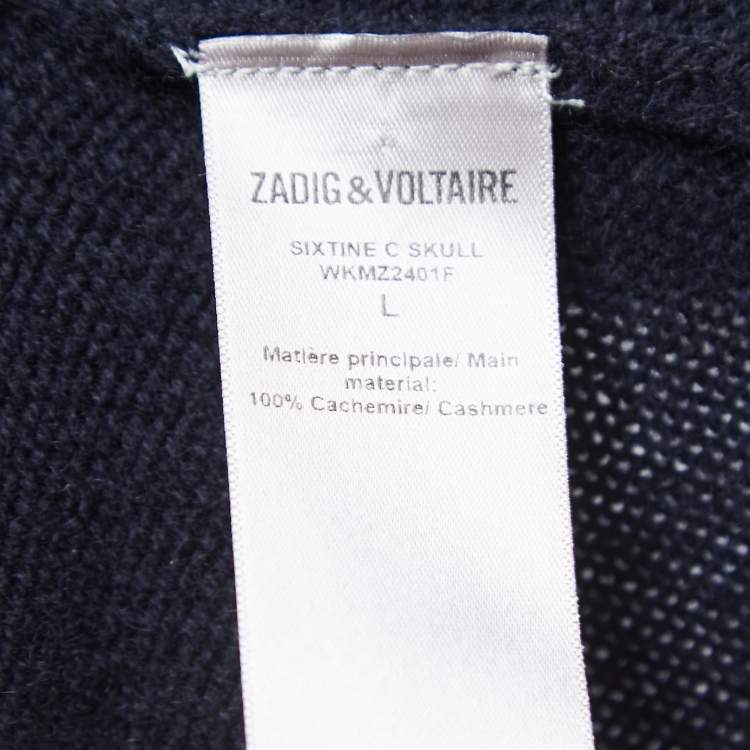 Pre Owned Zadig & Voltaire Encre Cashmere Knit Sixtine C Skull Hooded Sweater L