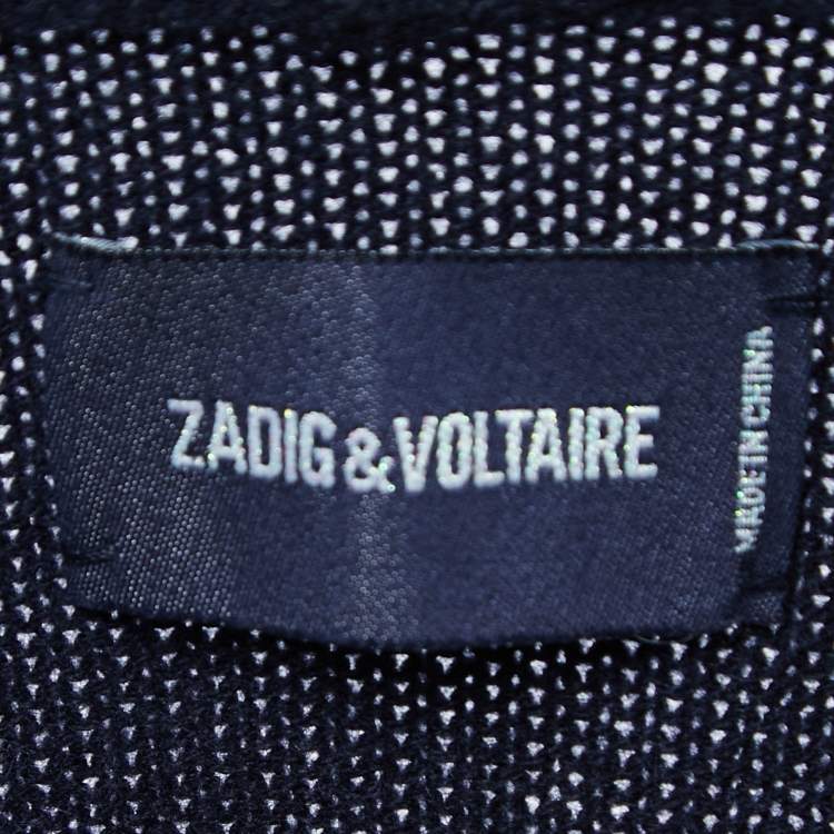 Pre Owned Zadig & Voltaire Encre Cashmere Knit Sixtine C Skull Hooded Sweater L