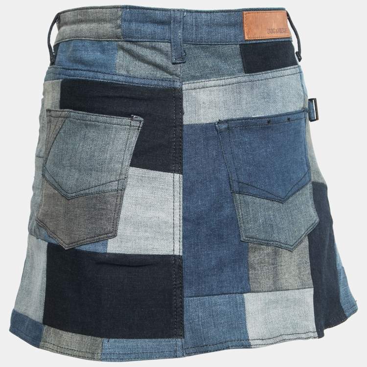 Pre Owned Zadig and Voltaire Deluxe Blue Denim Patched Mini Skirt M
