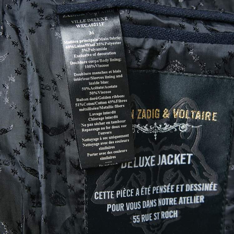 Pre Owned Zadig and Voltaire Navy Blue Wool Blend Ville Jacket S