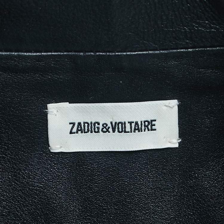 Pre Owned Zadig & Voltaire Black Painted Leather Biker Jacket XS