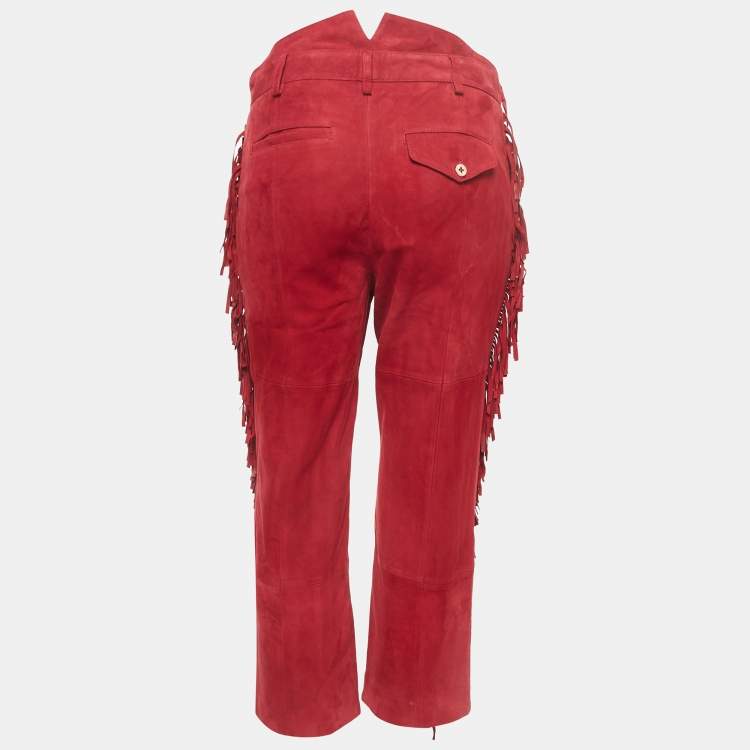 Pre Owned Zadig & Voltaire Red Suede Fringed Trousers S
