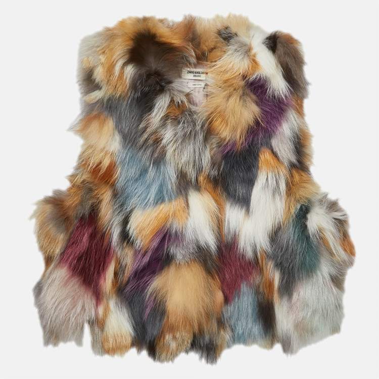 Pre Owned Zadig & Voltaire Multicolor Fur Sleeveless Cropped Jacket M