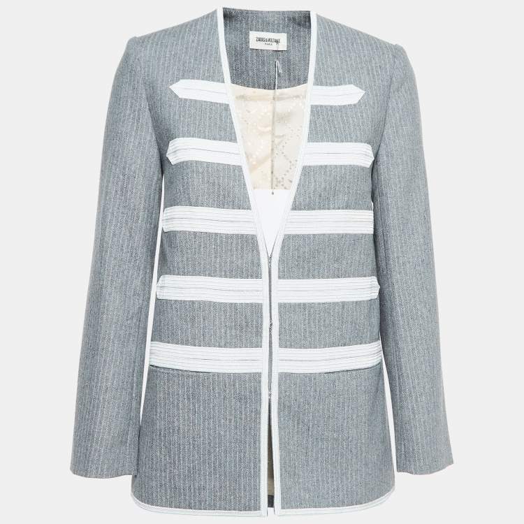 Pre Owned Zadig & Voltaire Grey Patterned Wool Blend Jacket S