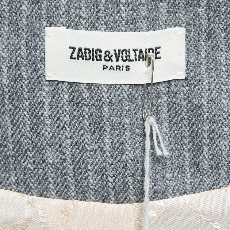 Pre Owned Zadig & Voltaire Grey Patterned Wool Blend Jacket S