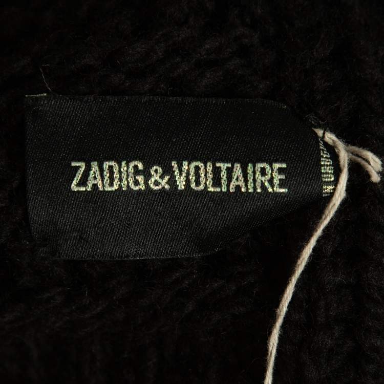 Pre Owned Zadig & Voltaire Black Cable Knit Wool Dalia Cardigan L