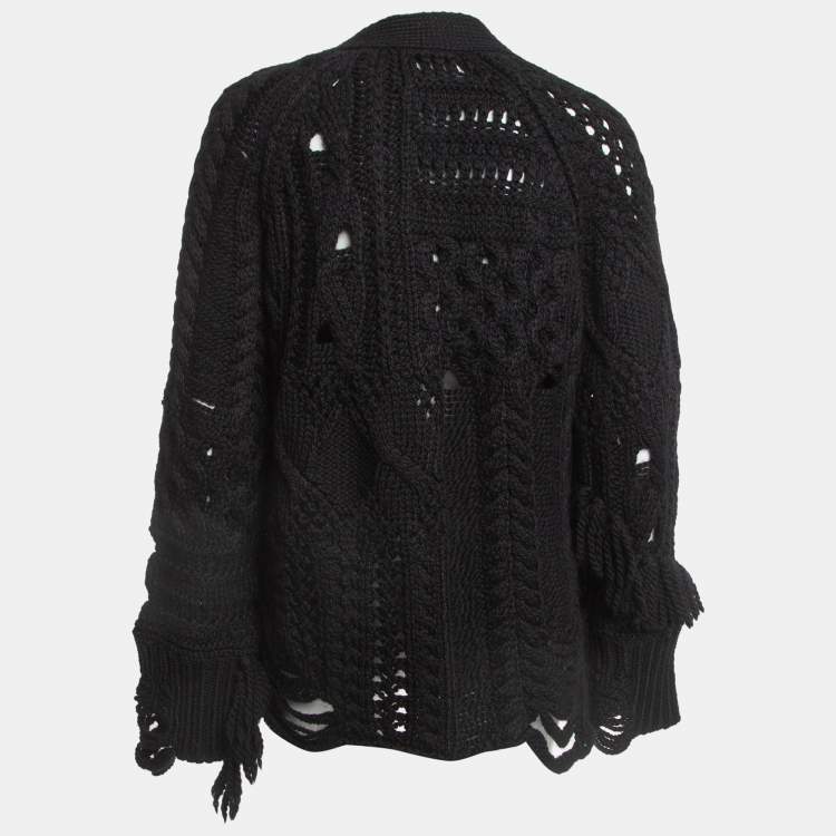 Pre Owned Zadig & Voltaire Black Cable Knit Wool Dalia Cardigan L
