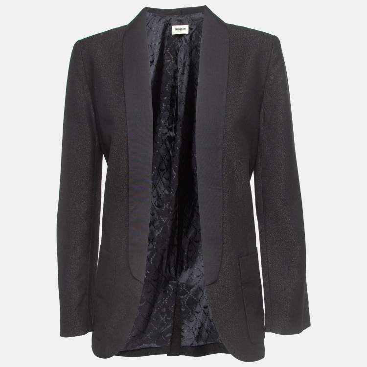Pre Owned Zadig & Voltaire Black Shimmer Crepe Open Blazer S