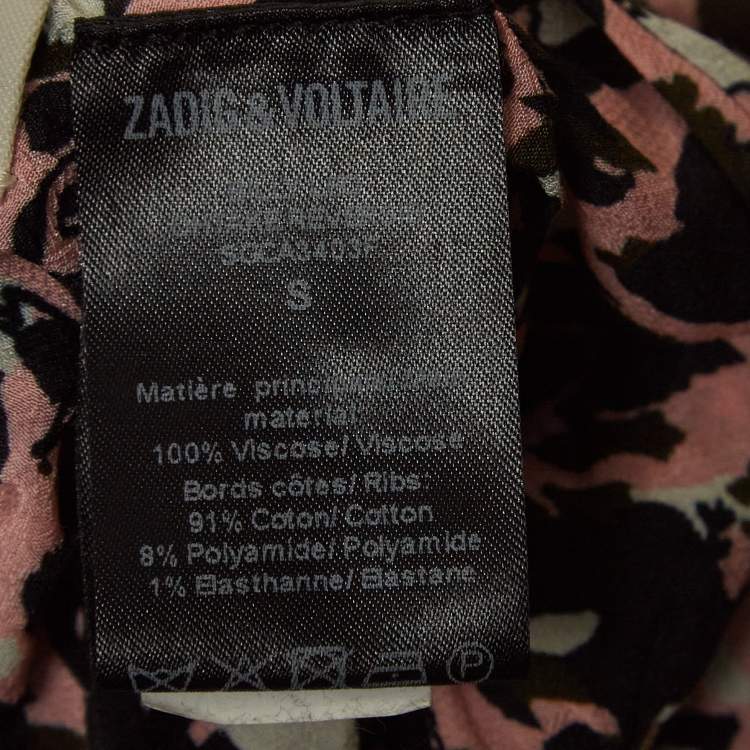 Pre Owned Zadig & Voltaire Pink/Black Printed Crepe Reversible Bomber Jacket S