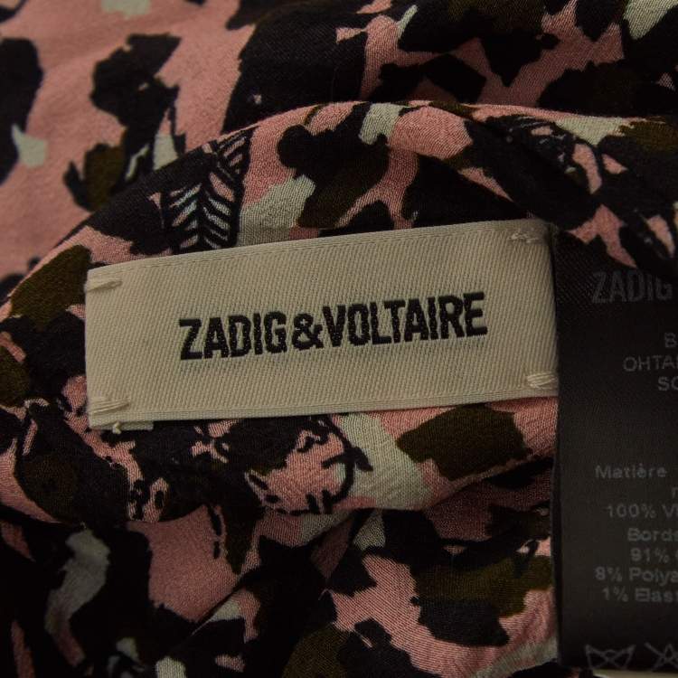 Pre Owned Zadig & Voltaire Pink/Black Printed Crepe Reversible Bomber Jacket S