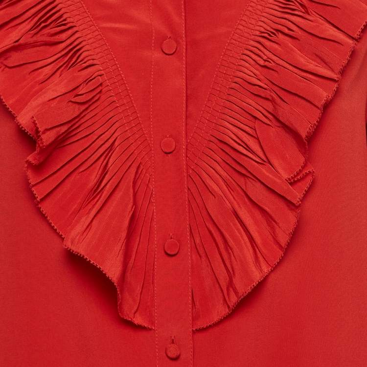 Pre Owned Zadig & Voltaire Red Silk Ruffled Taccora Blouse XS