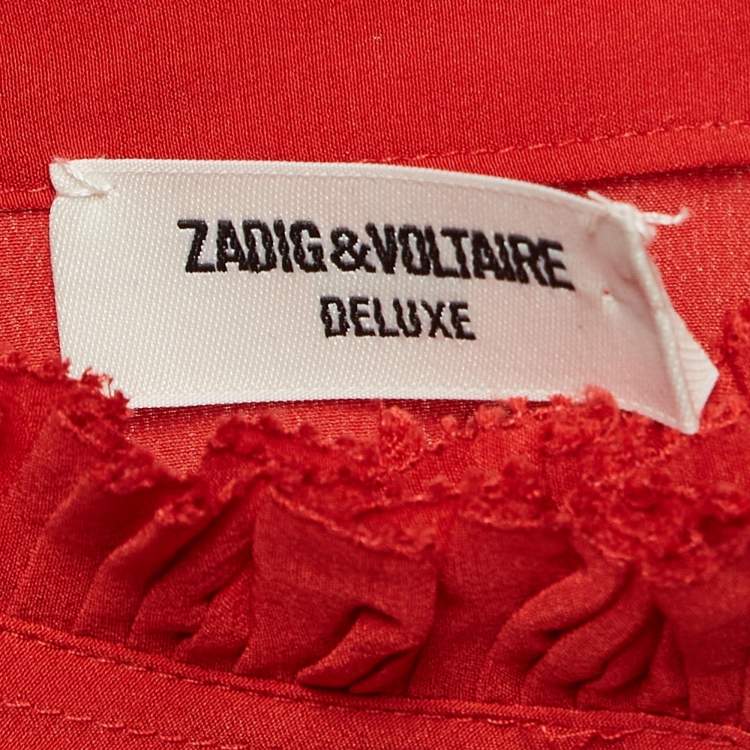 Pre Owned Zadig & Voltaire Red Silk Ruffled Taccora Blouse XS