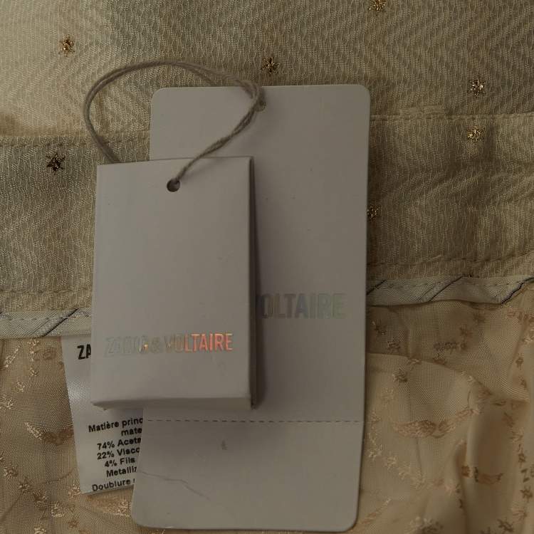 Pre Owned Zadig & Voltaire Off White Star Pist Jacquard Straight Leg Trousers M