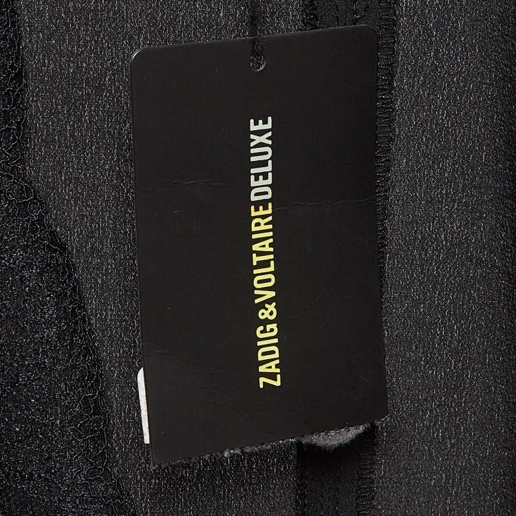 Pre Owned Zadig & Voltaire Black Silk Lace Trim Mini Dress L