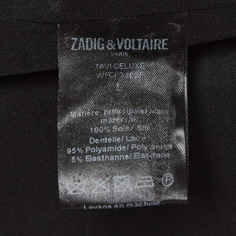 Pre Owned Zadig & Voltaire Black Silk Lace Trim Mini Dress L