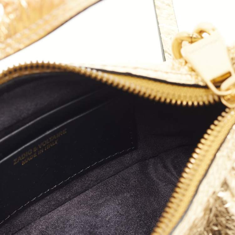 Pre Owned Zadig & Voltaire Gold Crinkled Leather XS Le Cecilia Bag