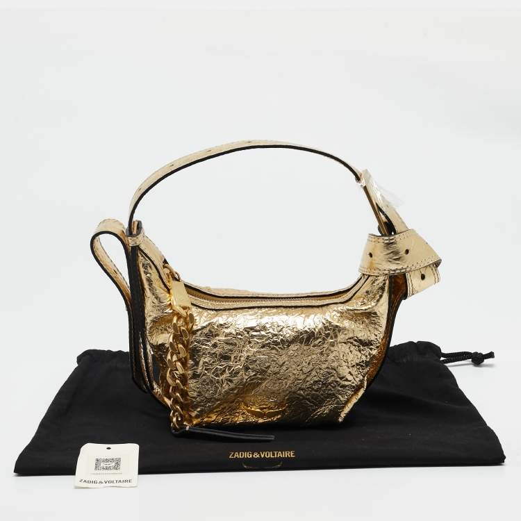Pre Owned Zadig & Voltaire Gold Crinkled Leather XS Le Cecilia Bag